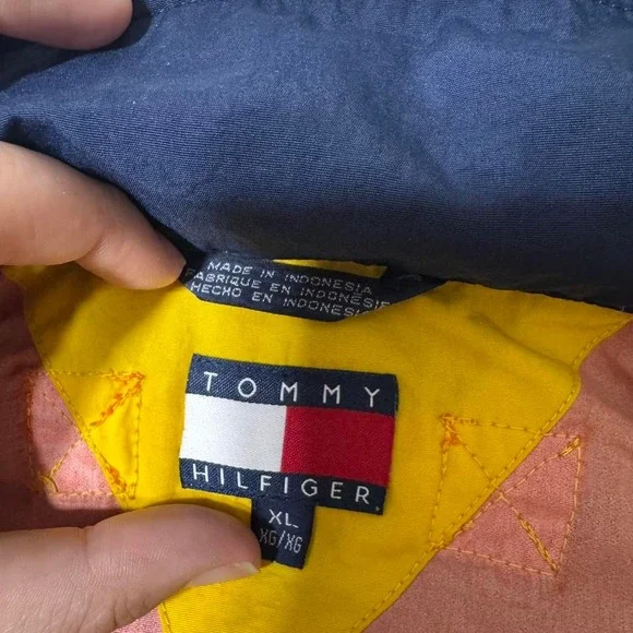 90s Vintage Tommy Hilfiger Colorblock Blue and Orange Windbreaker Streetwear - Picture 7 of 8
